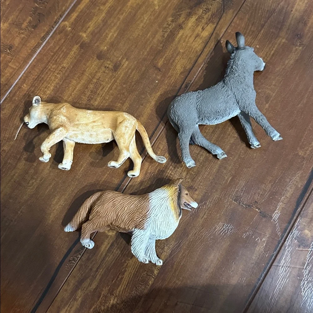 Schleich Donkey Cougar & Safari Ltd Collie Animal Figure Lot of 3